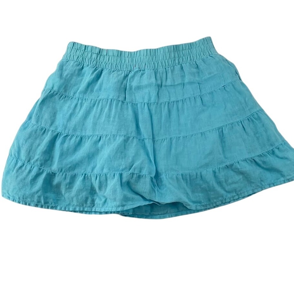 House of Harlow 1960 Mini Skirt Womens L Blue Excellent Linen Tiered Boho - Picture 2 of 6